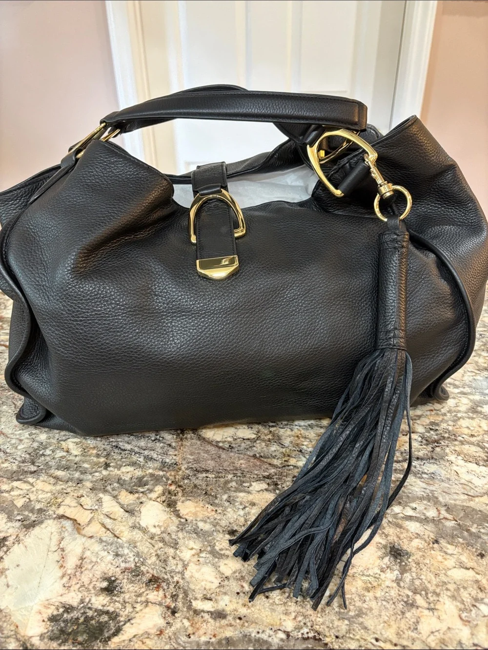 NWT G.I.L.I. Large Black Pebbled Leather Hobo